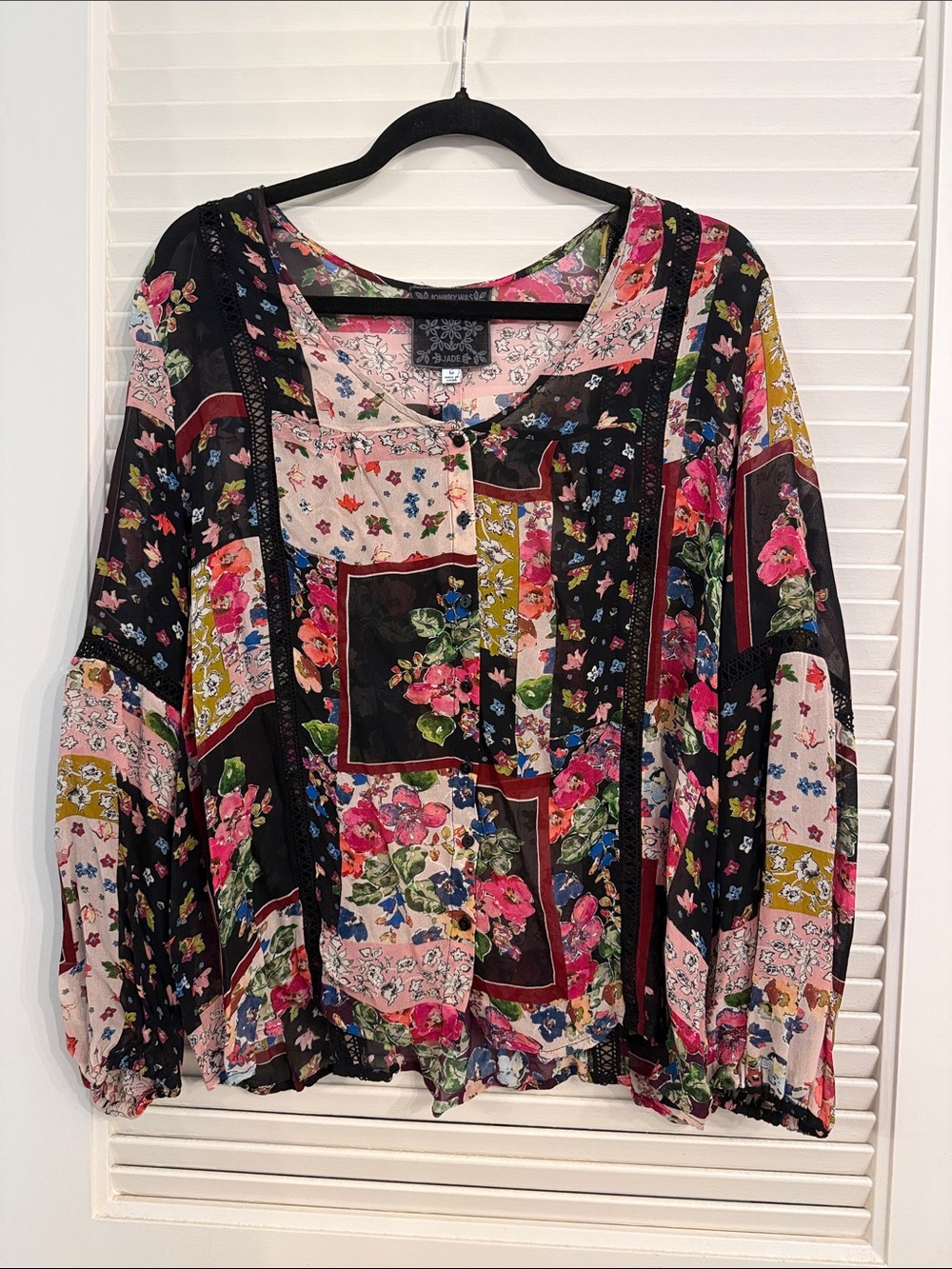 Johnny Was Jade Roswell Pieced Boho Patchwork Top Blouse Medium
